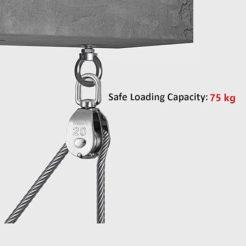 Miniatura 4 de Bloque de polea doble M20, grúa de cuerda de alambre de acero inoxidable, bloque de polea doble, grúa de elevación M20, gancho giratorio, bloque de