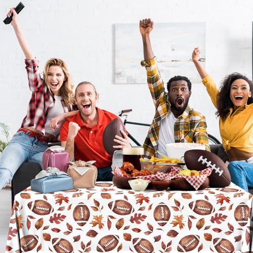 Image of CMUSKO 3Pcs Football Tablecloths-Fall Football Themed Party Decorations Autumn Maple Leaves Sports Game Rectangle Plastic Table Covers