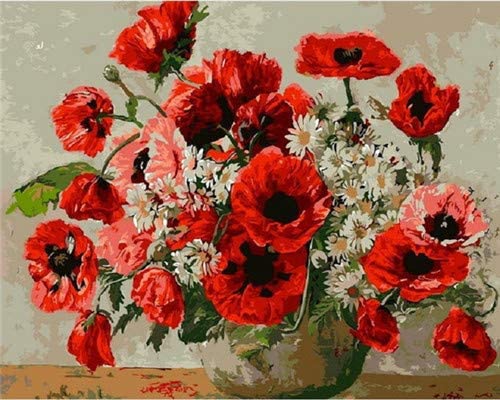 WorldCare® Full Circular Embroidery Landscape Poppy Garden Mosaic Full Circular Painting Stitch Crysta LPainting: Black, 30X20Cm Drill