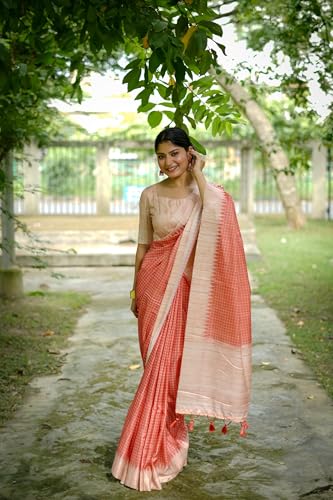 Image of SATIKA VASTRAM Tussar Silk Saree Solid Design Pure Soft Thread Weaving Contrast Border And Rich Pallu With Blouse Piece