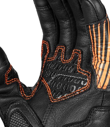 Image of Rynox Tornado Pro 4 Gloves - Motorcycle Riding Gloves | Impact Protection | Abrasion Resistance | Fast-R Carpus Bone Protector | Carbon Edition - Black Orange, Large