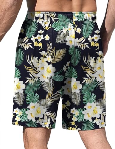Image of Ekouaer Men's Pajama Shorts Soft Sleepwear Bottoms Elastic Waistband Loungewear Breathable Men Shorts with Pockets