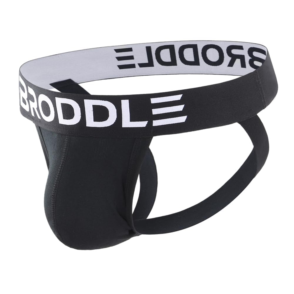 Broddle Men's Black Jockstrap Underwear Active Athletic Supporters Elastic Waistband Jock Straps