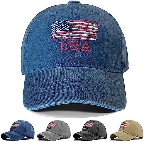 SDEOH American Flag Baseball Cap for Men Women Embroidered USA Flag Hat Adjustable Patriotic Hat Navy Blue