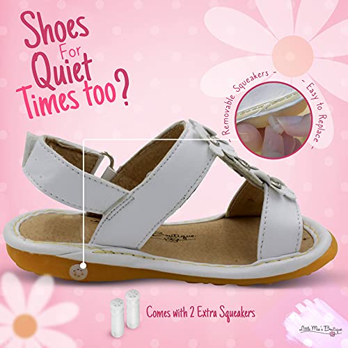 Little Mae's Boutique Mary Jane White Flowers Squeaky Sandals For Toddler Girls, Toddler Walking Sandals With Removable Squeaker & Adjustable Strap - Soft Sole Sandals For Little Girls (4) #TOP4