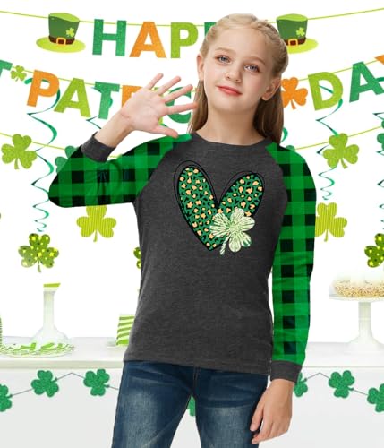 Image of Remimi Girls Thanksgiving Shirts Buffalo Plaid Raglan Tee Cute Turkey Holiday Party Long Sleeve Tshirt 5-14 Years
