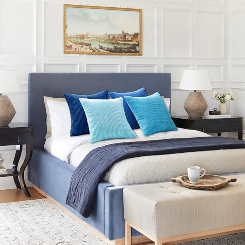 Image of Topfinel Euro Shams Decorative Throw Pillow Covers 26x26 Inch Set of 4,Soft Accent Corduroy Striped Blue Gradient Color Large Cushion Cover for Beach,Patio,Balcony,Living Room,Summer Home Decor