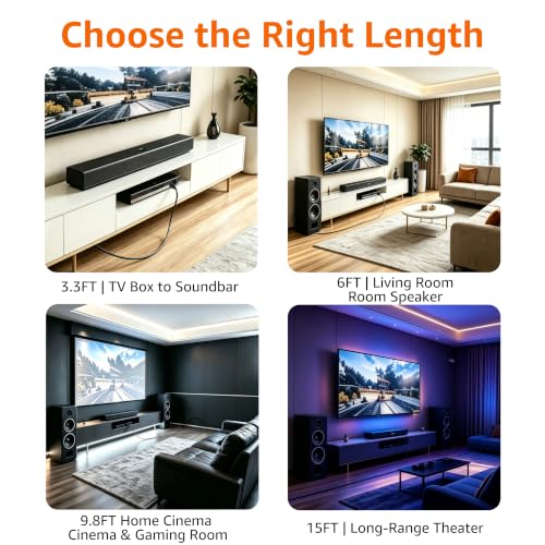 Amazon Basics Toslink Digital Optical Audio Fiber Optic Cable, CL3 Rated, Multi-Channel, for Sound Bar, Audio System, Home Theatre, Gold-Plated Connectors, 15 Foot, Black - image 6