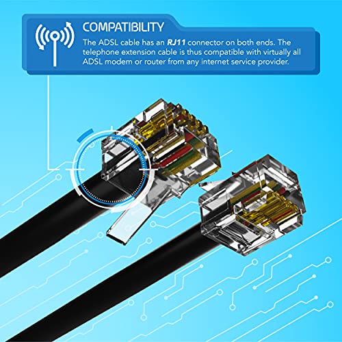ASNQ RJ11 High Speed Broadband Cable for Landline Telephone, Router, Modem to Phone Socket or Microfilter - 5m ADSL With OFC Wires and PVC Cover - Internet DSL, Flat, Black - Image 4