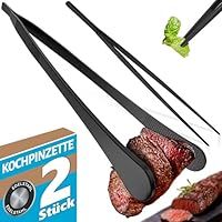 4happy Kookpincet - 2 stuks kooktpincet roestvrij stalen set, ronde grillpincet voor koken en braden puntige keukenpincet voor decoreren, pincet keuken 30 cm, zwart