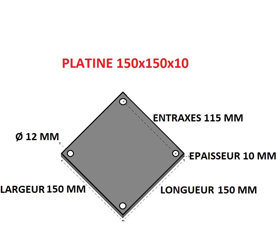 Platine Pergola 150x150 RH METAL PLATINE ACIER PERCEE 150x150 Ep