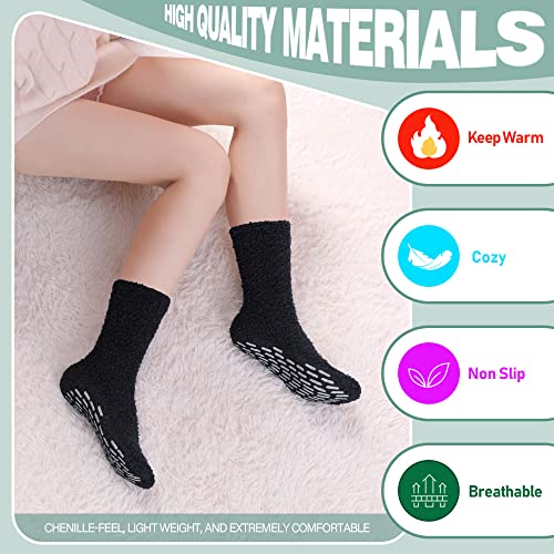 Dosoni Non Slip Socks For Womens With Grips Anti Skid Fuzzy Hospital Slipper Socks Warm Winter Cozy Fluffy Soft Fleece Socks 5 Pairs Black #TOP5