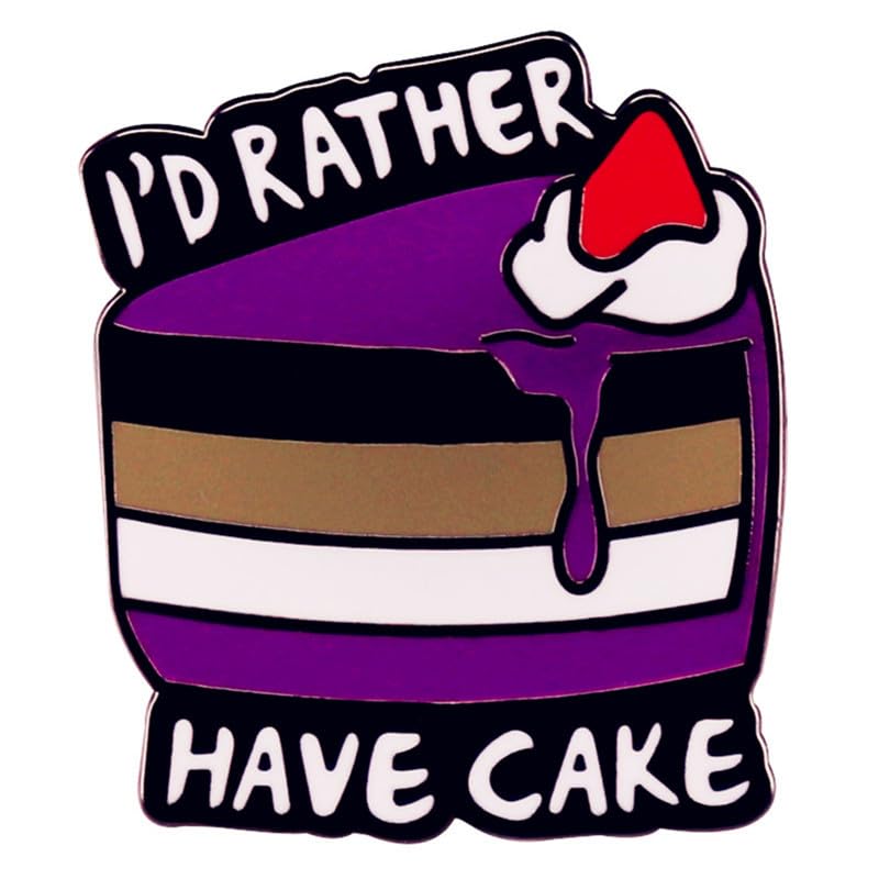 Image of I Would Rather Have Cake Enamel Pin, Purple Black Brown White Flag Asexual Badge Brooch