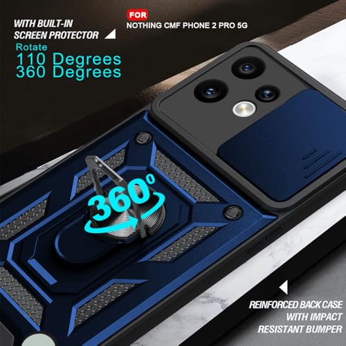 Image of AESTMO Tough Armor Bumper Back Cover Case for CMF by Nothing Phone 2 Pro 5G | Sliding Camera Cover, Kickstand & Ring Holder | 360 Protection Cover for Nothing CMF Phone 2 Pro (Blue)