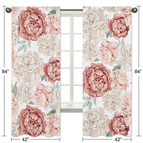 Image of Sweet Jojo Designs Blush Pink Boho Shabby Chic Floral Girl Window Curtains Treatments Panels Baby Nursery Kids Bedroom Kitchen Living Room Playroom Coverings Set of 2 Off White Bohemian Flower Elegant