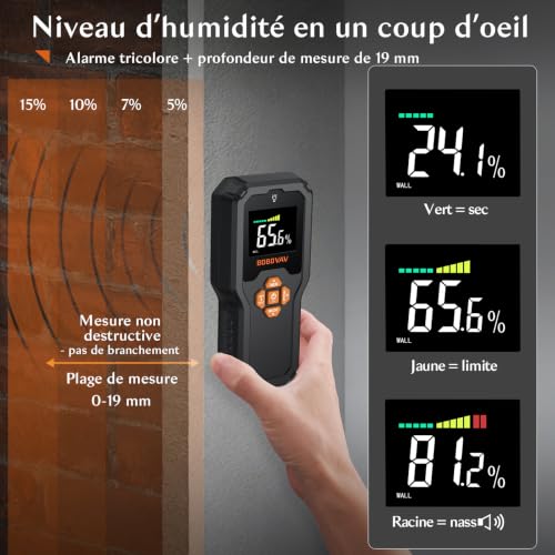 BOBOVAV Testeur Humidité Non Destructif avec Mémorisation des Données – vue 2