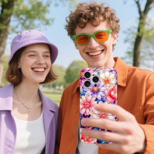 Image of Magnetic for iPhone 16 Pro Max Case for Women Girl, Colorful Floral | Stylish Flower Pattern Design [Compatible with MagSafe] [Full Camera Protection] 2-Layer Hybrid Shockproof Glossy Phone Case