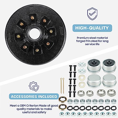 Image of Trailer Axle Electric Brake Kit, Pair of 8-6.5 inch Bolt Circle Brake Drum with 12 inch x 2 inch Electric Brakes for 5200-7000 lb Axles(Manual adjusting), Replacement 12 inch Brake Hub Drum Assembly