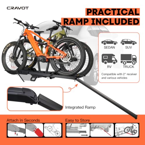 Image of CRAVOT E2 Plus Hitch E-Bike Rack with Integrated Ramp,200lbs Capacity