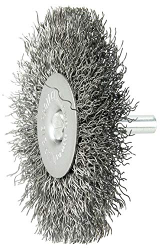 Image of Weiler 17966 3 inch Stem-Mounted Crimped Wire Radial Wheel, .014 inch Steel Fill, 1 /4 inch Stem, Made in the USA