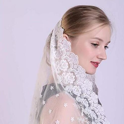 Miniatura 5 de Uonlytech Velo de mantilla velo para la cabeza, velos de encaje floral, cubierta de cabeza, velo de capilla, cubierta de cabeza para el hogar, boda,