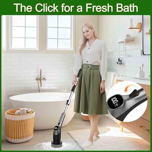 Brosse Nettoyage Electrique, 7 en 1 Brosse Rotative Nettoyage, IPX7 Étanche Nettoyeur de Douche, 2 Vitesses et Manche Réglable pour Salle de Bain, Cuisine, Voiture (Noir) – Image 4