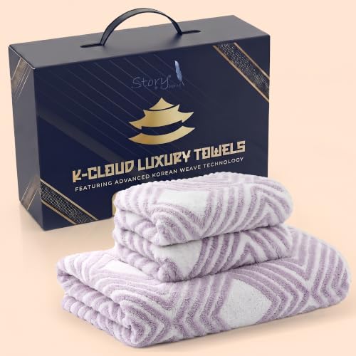 Image of Story@Home K-Cloud Luxury Bath Towel Set for Gifting, Microfiber Towels, 500 GSM, Ultra Soft, Quick Dry, 3X More Absorbent Than Cotton Towels, 1 Bath Towel & 2 Hand Towels, Gift Box, Set of 3-Purple