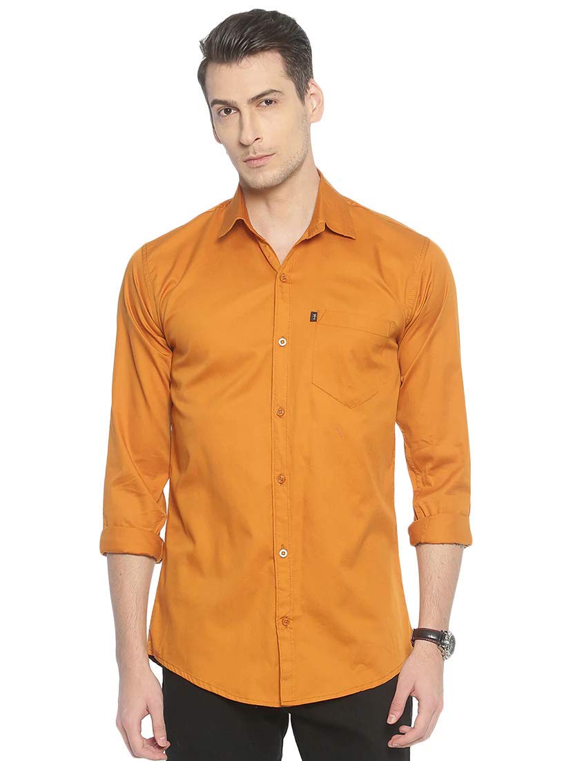 Brumax Men's Casual Cotton Shirt 100% Cotton Plain Solid Colors Stylish Yellow 15-BMM-121-Yellow-L
