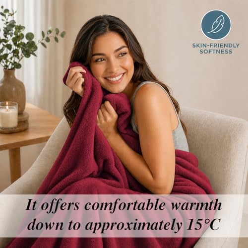 Image of Cloth Fusion Nimbus 280 GSM Fleece Blanket, Maroon Red, Single 58x86 inches | Double-Brushed Both Sides, Anti-Pilling Weave, Colour-Lock Dye, Reinforced Stitching, Machine Washable