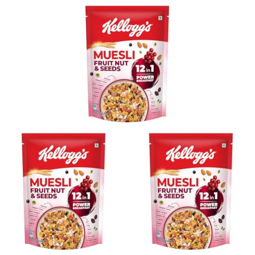 Image of Kellogg's Muesli Fruit Nut & Seeds | 12 In 1 Power Breakfast | No Maida No Palm Oil | India's No 1 Muesli | 500g (Pack of 3)