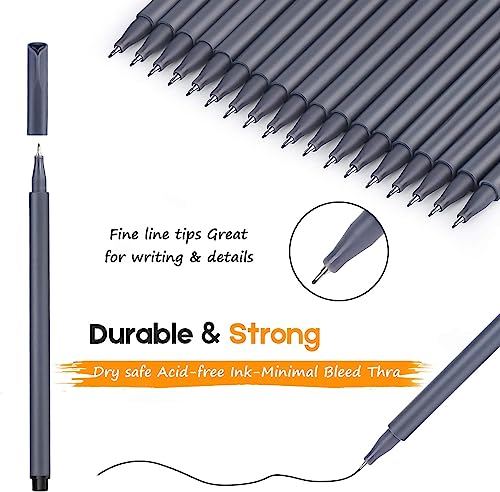 Image of iBayam 0.38mm Black Ink Pens Fine Point Smooth Writing Pens for Adults, 18-Pack Journal Planner Black Pens Fine Tip, Suitable for Office Business