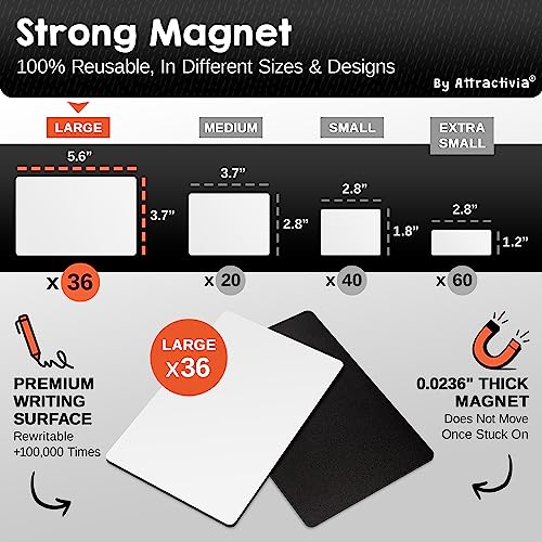 Attractivia Dry Erase Magnetic Labels 5.6 X 3.7 In, Dry Erase Magnets, 36-Pack, White Erasable Write-On Cards, Multipurpose For Office, Education, Home, Whiteboard #TOP2