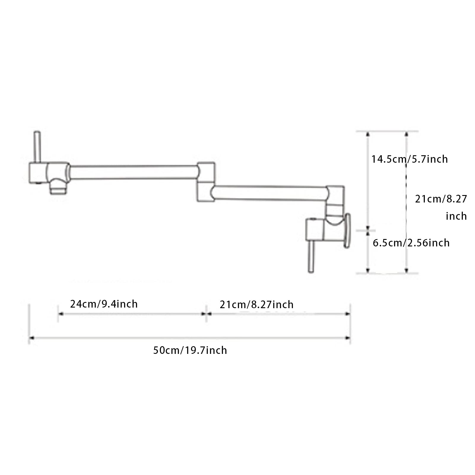 Topffüller-Küchenarmatur aus Messing, faltbar, ausziehbar, wandmontiert, mit Kalt- und Warmwasseranschluss, gebürstetes Nickel