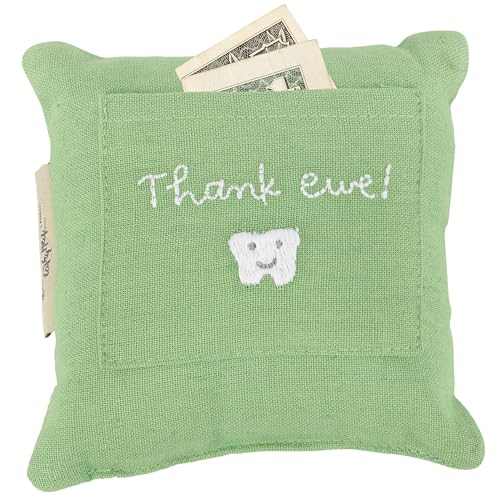 Image of Primitives by Kathy Little Farm Tooth Fairy Pillow, 5x5-Inch Cotton-Linen Blend Mini Pillow with Back Storage Pocket, Embroidered Sheep Design - Dear Tooth Fairy - Please Stop Here