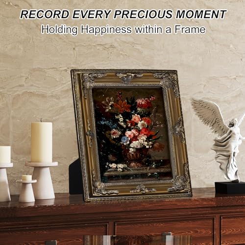 Image of 8x10 Gold Vintage Picture Frame Ornate Baroque Gothic Victorian Frames with Mat for 5x7 or 8 x 10 Photos, Tabletop or Wall Display, Antique Home Decor Accent