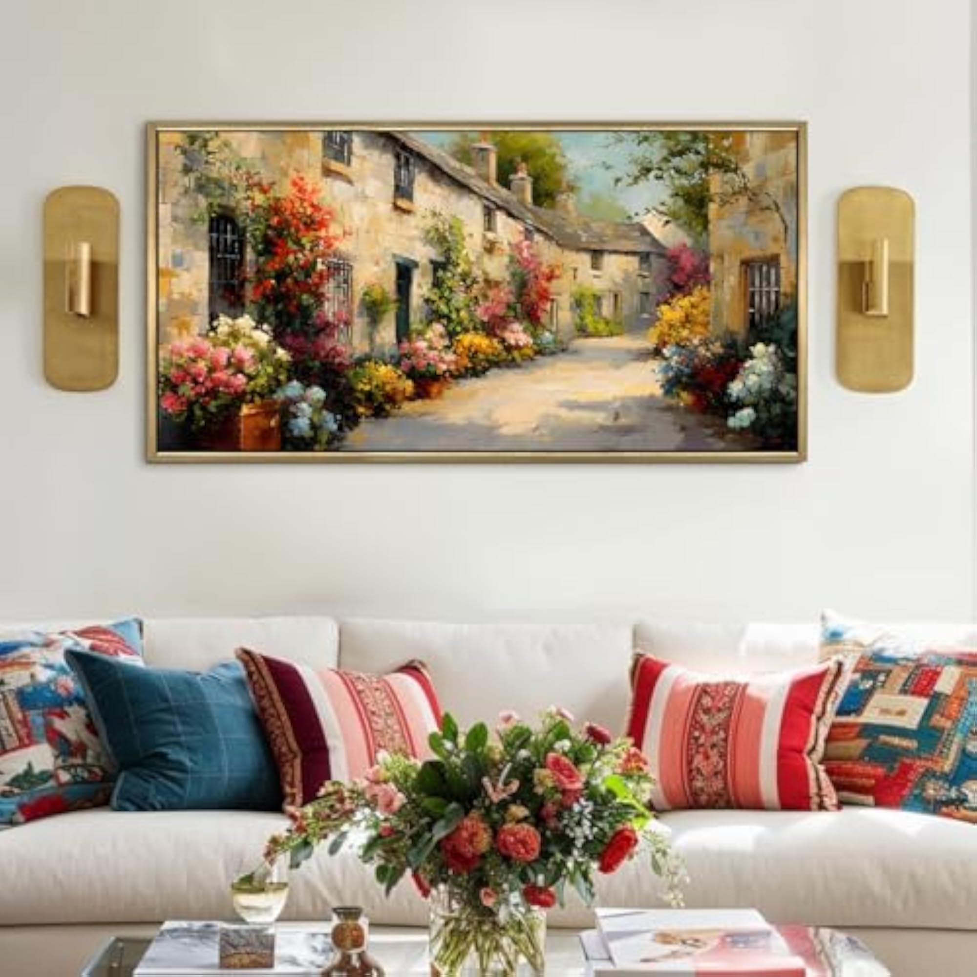 Cotswold Lane Blossoms Large Canvas Painting for Wall