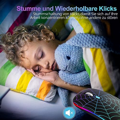 SZO Funkmaus Wiederaufladbare Maus Ergonomische 7-Farben RGB Mit USB Und Typ-C KonverterEinstellbare Genauigkeit (800/1200/1800)