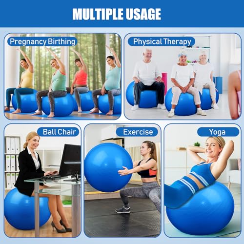 Image of Leyndo 4 Pcs 26 Inch Yoga Exercise Ball Pilates Pregnancy Birthing Fitness Ball with Quick Pump Anti Burst for Improved Posture, Balance, Yoga, Pilates, Training