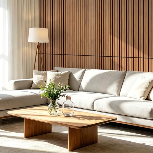 Image of Art3d 47 x 23.6 Inch Acoustic Wood Slat Design Wall Panels, 4-Pack, Walnut