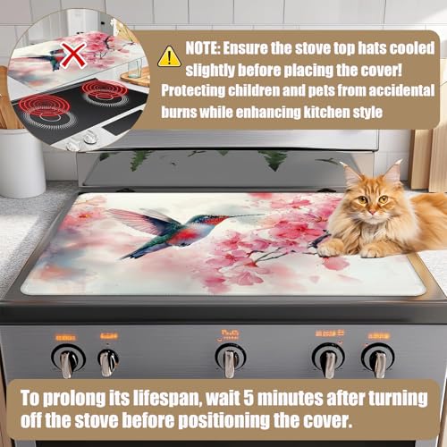 Image of HummingBird Cherry Blossom Stove Top Covers for Electric Stove, Spring Flower Electric Gas Stove Pad Heat Resistant Range Cooktop Protector for Home Decor Kitchen 28 inchx20 inch