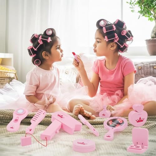 Image of Wudly Wooden Makeup Play Set - Pretend Beauty Kit for Kids with Mirror, Brush & Accessories - Ideal for Imaginative Role Play and Skill Development