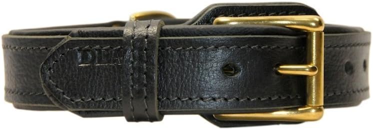Dean & Tyler Italian Tailor Leather Dog Collar with Black Padding and Solid Brass D-Ring, Fits Neck 15 to 19-Inch, Size 17-Inch, Black