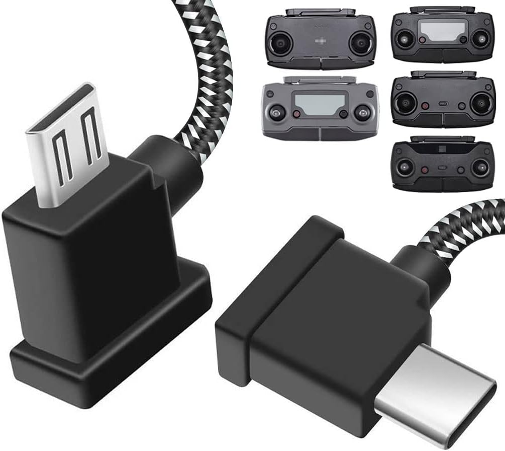 1FT Micro to USB C Remote Controller Cable for DJI Mavic Mini,Mini SE,Mavic 2 Pro/Zoom,Mavic Air/Pro,Spark,DJI Drone to IPhone16/17/15/Tablet Cable 90 Degree OTG Data Cord Accessories(USB C Connector)