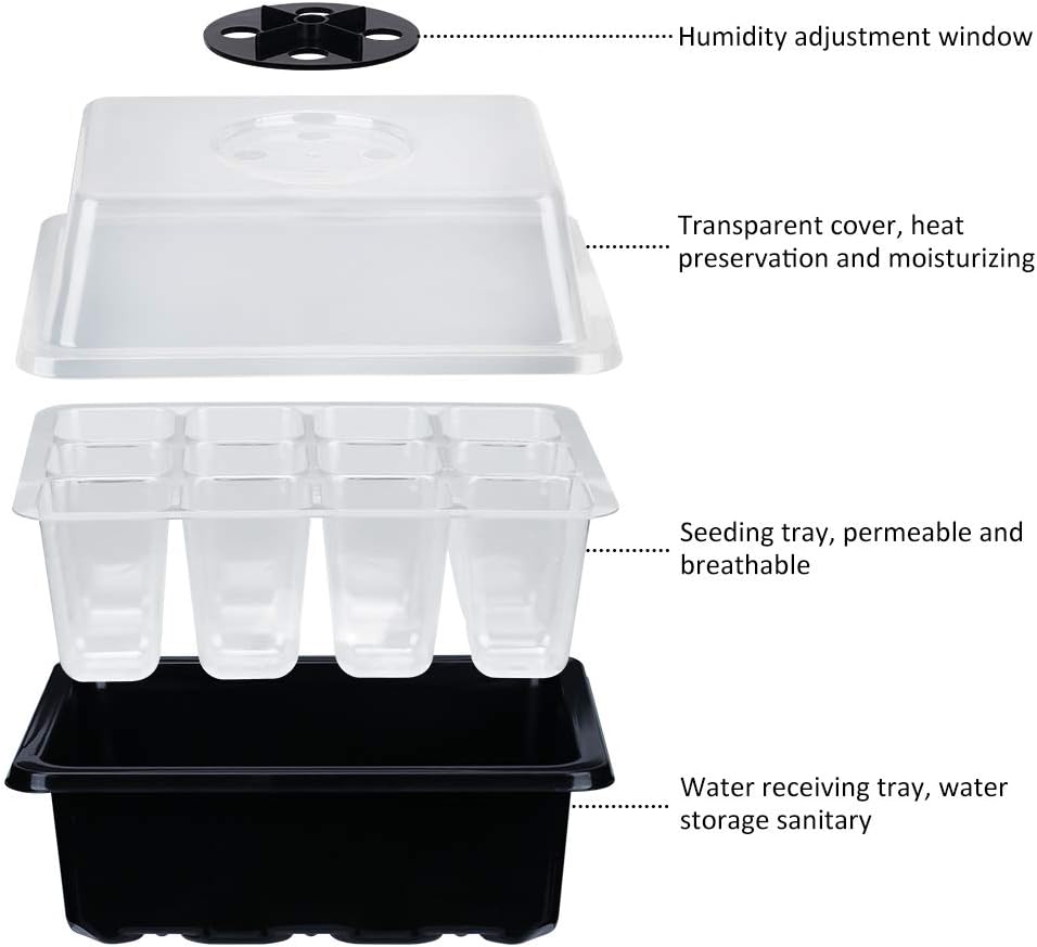 Seedling Trays, 5 Pack Seed Sprouting Trays with Lid Indoor Grow Plant