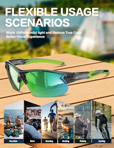 Image of BIRCEN Mens Polarized Sunglasses for Sports: TR90 Lightweight Sun Glasses Wrap Around Shades for Fishing Driving Cycling