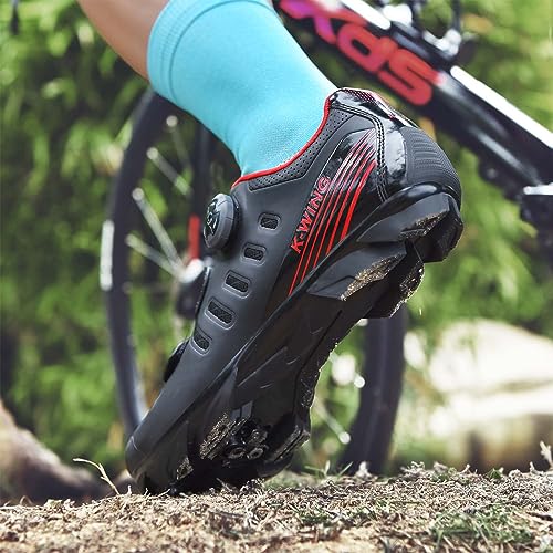 Kushike Men's Women's Mountain Bike Shoes with 2-Bolts SPD Cleats, MTB Cycling Shoes for Indoor Outdoor Riding, Spin, Peloton Compatible - Black, Size 40