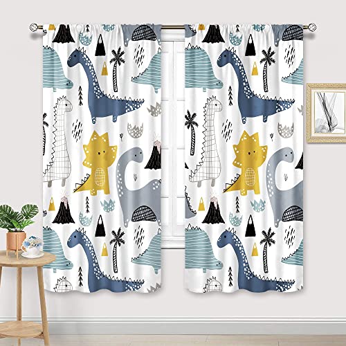 Cinbloo CIB-EGHS-G5EB Dinosaur Curtains 42Wx63L Inch Rod Pocket Kids Cartoon Dino Baby Boys Bedroom Decor Nursery Children Cute Navy Blue Safari Animal Art Printed Living Room Playroom Window Drapes Fabric 2 Panel thumb #1