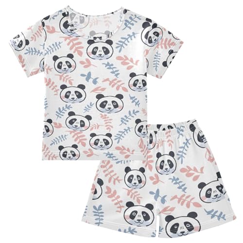 ALAZA Panda Color Leaf Pajamas Set Short Sleeve Cotton Sleepwear Summer Pjs 2 Piece 5-14Y