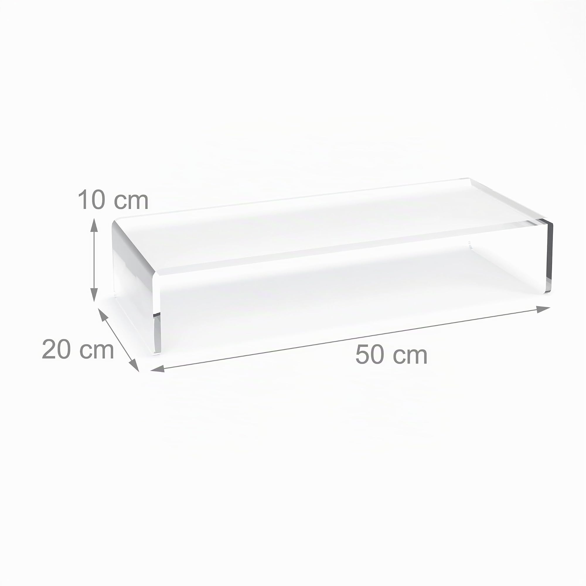 Relaxdays Supporto per Monitor da Scrivania, Ergonomico, HLP: 10 x 50 x 20 cm, Alzatina per Schermo del PC, Trasparente