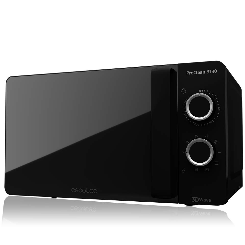 Cecotec Microondas con Grill Negro ProClean 3130. 700 W en 6 Niveles, Capacidad de 20 L, Revestimiento Ready2Clean, Tecnología 3DWave, Diseño puerta FullCrystal y Detalles metálicos Grill |Rivestimento Ceramica 20 L Nero